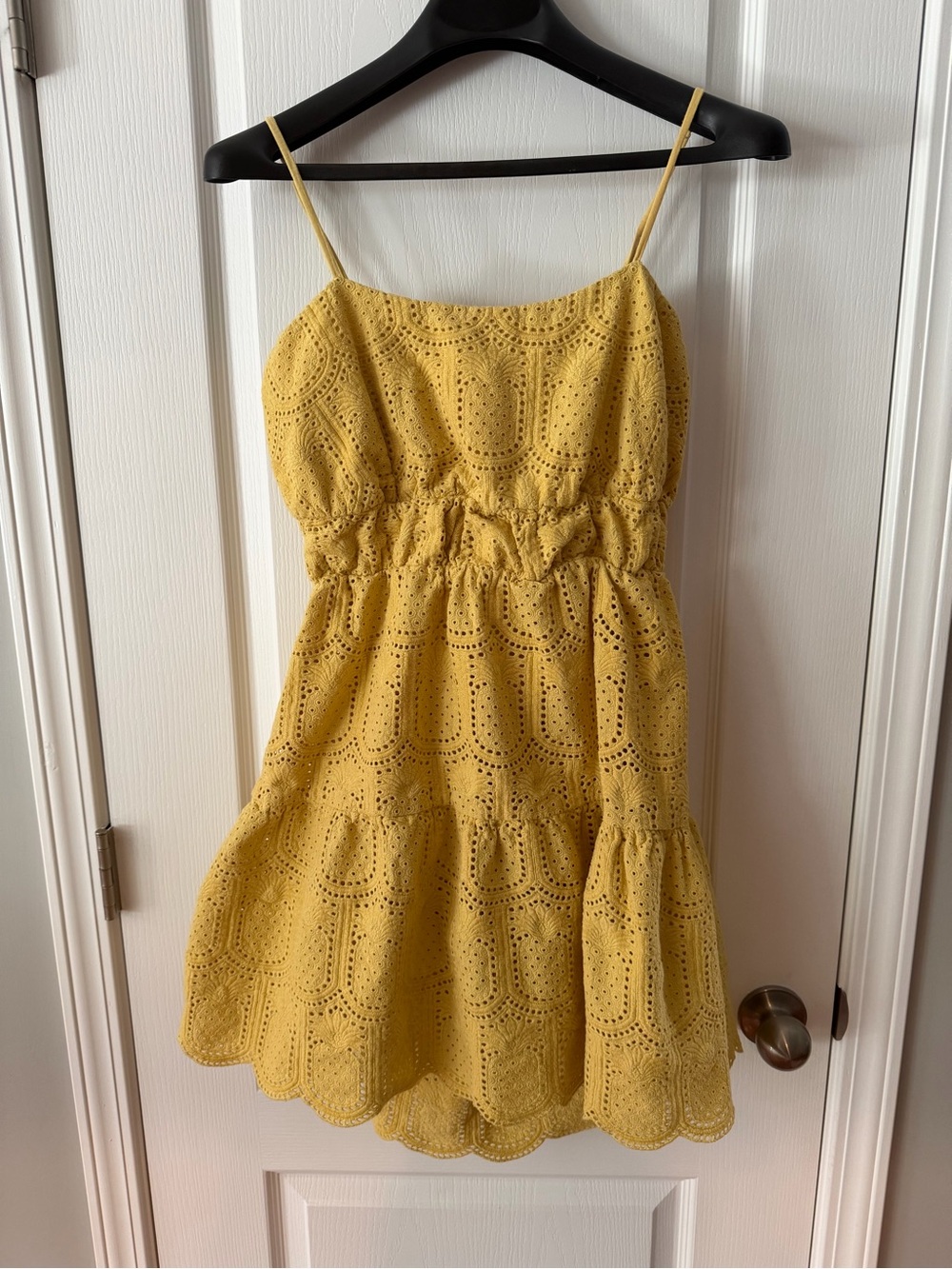 Greylin Mustard Eyelet Spaghetti Strap Mini Dress